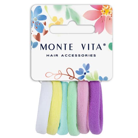 Резинки для волос НАБОР 6 шт., мягкие, средние, пастельные цвета, MONTE VITA (МОНТЕ ВИТА), 457047