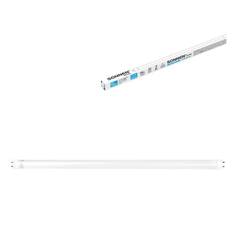 Лампа-трубка светодиодная SONNEN EXTRA, 9 (18) Вт, G13, 30000 ч, 60 см, холодный белый, LED T8-9W-6500-G13, 457938