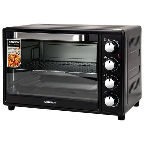Мини-печь электрическая SONNEN EO-HL38K, 2000 Вт, 38 л, 3 режима нагрева, режим конвекции, таймер, механическое управление, черная, 458306