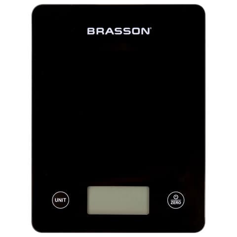 Весы кухонные УМНЫЕ BRASSON (БРАССОН) KS-22D, до 10 кг, КБЖУ, приложение, стекло, черные, 458446