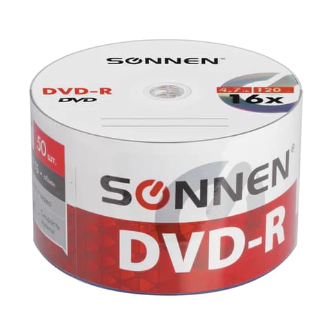 Диск DVD-R SONNEN 4,7 Gb 16x Bulk (термоусадка без шпиля), КОМПЛЕКТ 50 шт., 512574