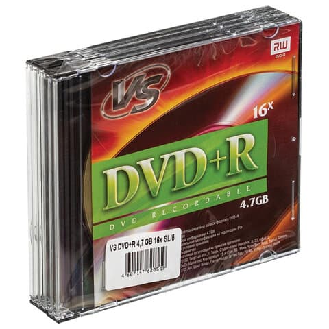 Диск DVD+R (плюс) VS, 4,7 Гб, 16x, Slim Case, КОМПЛЕКТ 5 шт., VSDVDPRSL501