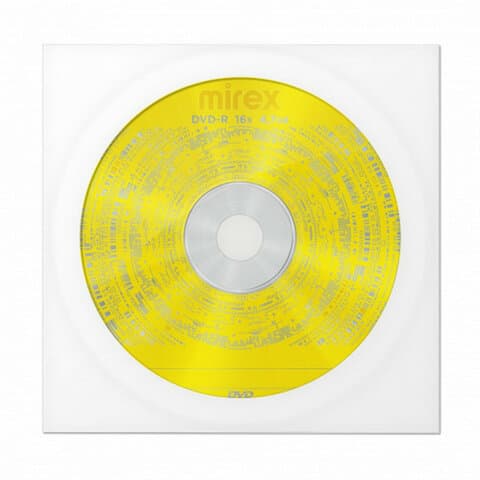 Диск DVD-R MIREX, 4,7 Гб, 16x, бумажный конверт, 1 штука, UL130003A1C