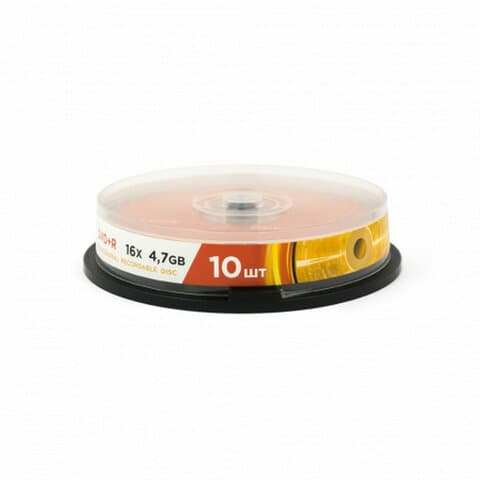 Диск DVD+R (плюс) MIREX, 4,7 Гб, 16x, Cake Box (упаковка на шпиле), КОМПЛЕКТ 10 шт., UL130013A1L