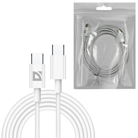 Кабель USB Type-C-Type-C, 30 Вт, белый, 2 м, DEFENDER F182, 87537