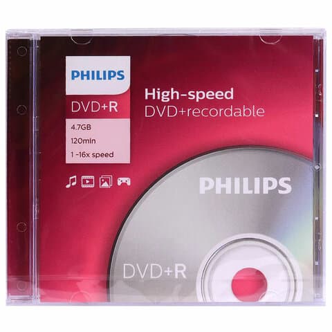 Диск DVD+R (плюс) PHILIPS, 4,7 Гб, 4x, Slim Case (1 штука), DR4S6S01F/97