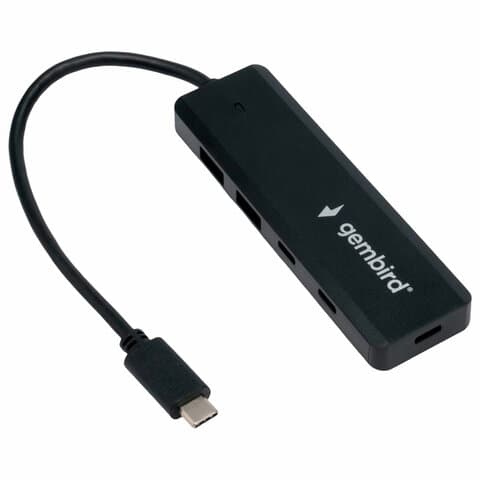 Хаб USB 3.1, 2xUSB, 2xType-C, с дополнительным питанием (Type-C), кабель Type-C 19 см, черный, GEMBIRD UHB-C425