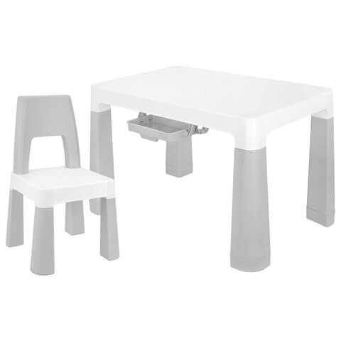 Стол детский + стул BRABIX KIDS CS-003, 2-7 лет, пластик белый + серый, 533292