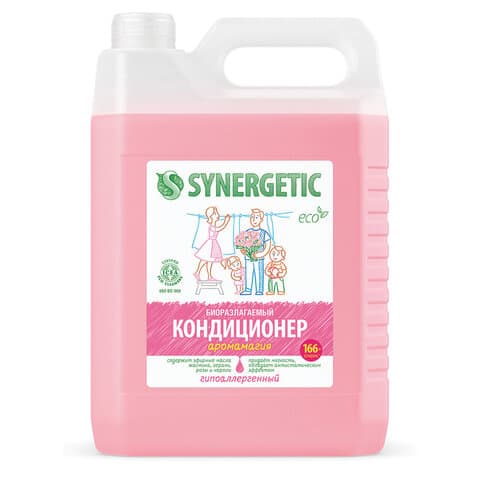 Кондиционер-ополаскиватель для белья 5 л, SYNERGETIC "Аромамагия", гипоаллергенный, концентрат, 110500