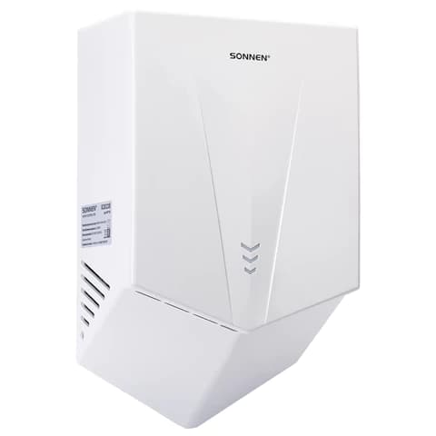 Сушилка для рук ВЫСОКОСКОРОСТНАЯ SONNEN K2022B, 1300 Вт, 150 м/с, IPX1, 72 дБ, белая, пластиковый корпус, 607192