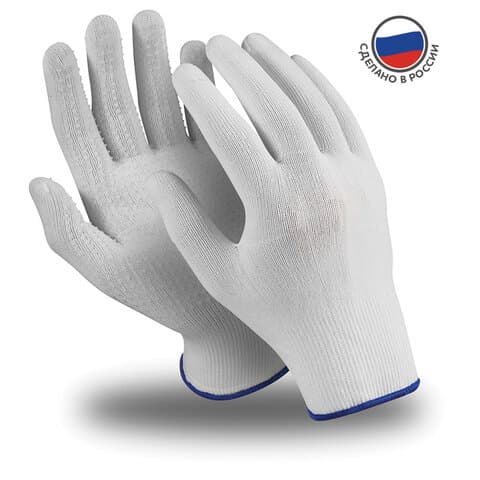 Перчатки нейлоновые MANIPULA Микрон, ПВХ-покрытие, КОМПЛЕКТ 10 пар, размер 8, M (средний), белые, TNG-27/MG-111