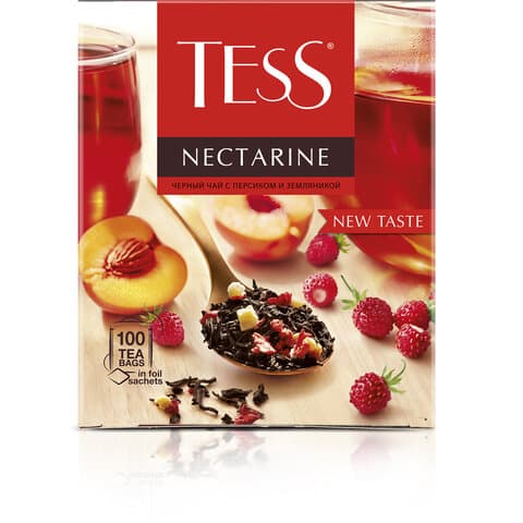 Чай TESS "Nectarine" черный с персиком и земляникой, 100 пакетиков в конвертах по 1,8 г, 1988-09