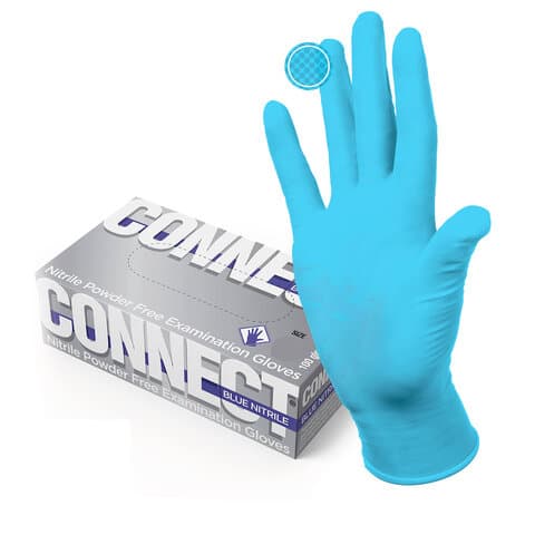 Перчатки медицинские смотровые нитриловые 50 пар (100 штук), CONNECT, голубые, размер 6-7, S (малый)