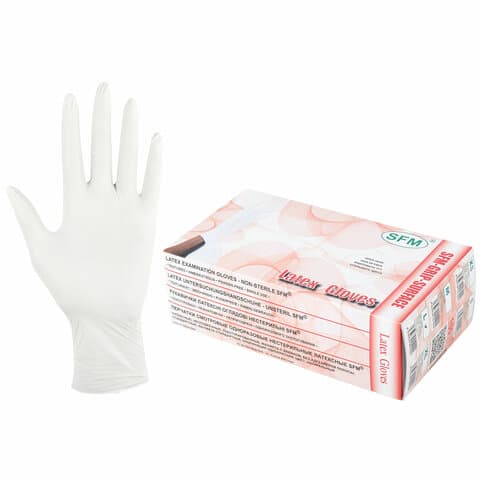Перчатки латексные медицинские смотровые SFM Grip-Surface/ L 254 SC, Германия, 50 пар (100 штук), размер 8-9, L (большой)