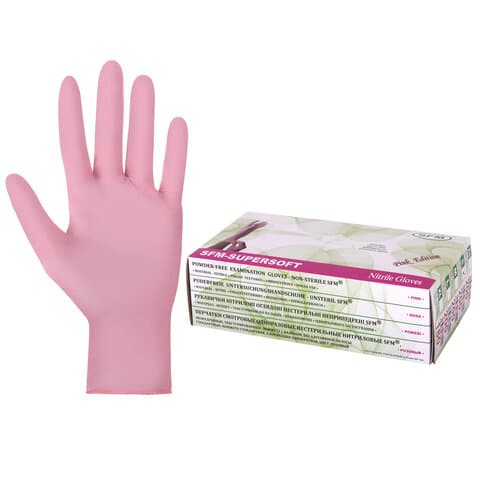 Перчатки нитриловые медицинские смотровые SFM Supersoft PINK, Германия, 100 пар (200 штук), размер 6-7, S (малый), розовые