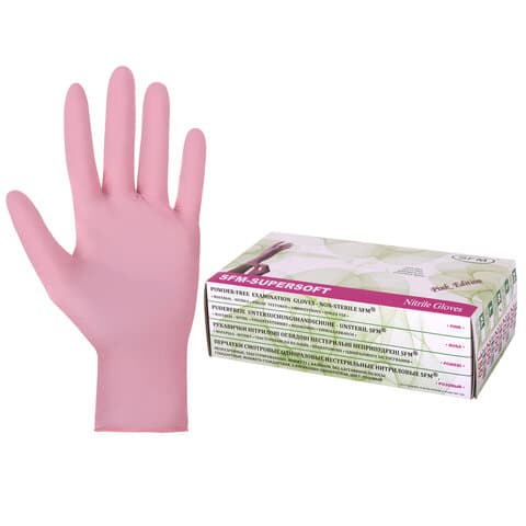 Перчатки нитриловые медицинские смотровые SFM Supersoft PINK, Германия, 100 пар (200 штук), размер 7-8, M (средний), розовые