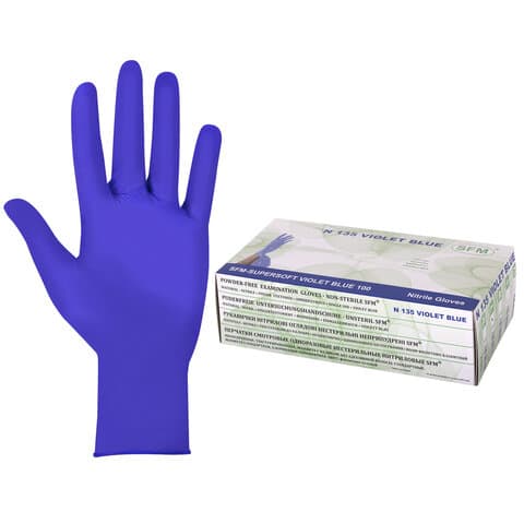Перчатки нитриловые медицинские смотровые SFM Supersoft N135, Германия, 100 пар (200 штук), размер 8-9, L (большой), фиолетовые