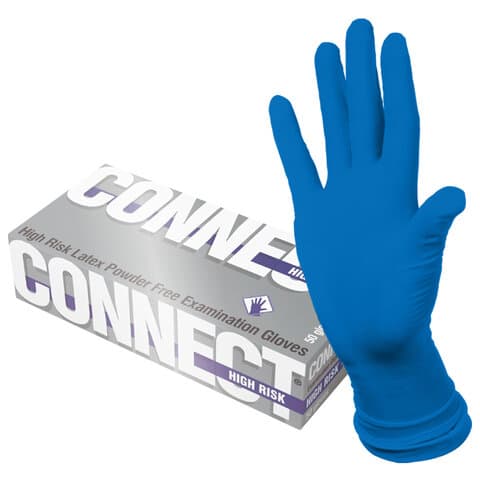 Перчатки латексные медицинские смотровые CONNECT HIGH RISK 25 пар (50 шт.), размер XL (очень большой), синие, CON-HR-04