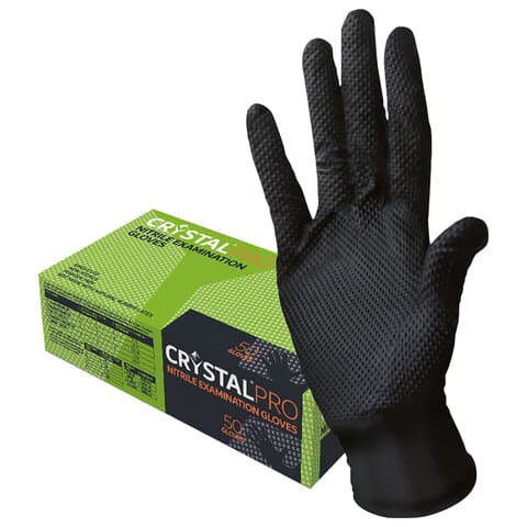 Перчатки нитриловые медицинские смотровые с текстурой CRYSTAL PRO, 25 пар (50 шт.), размер M (средний), черные, CR-BL-01