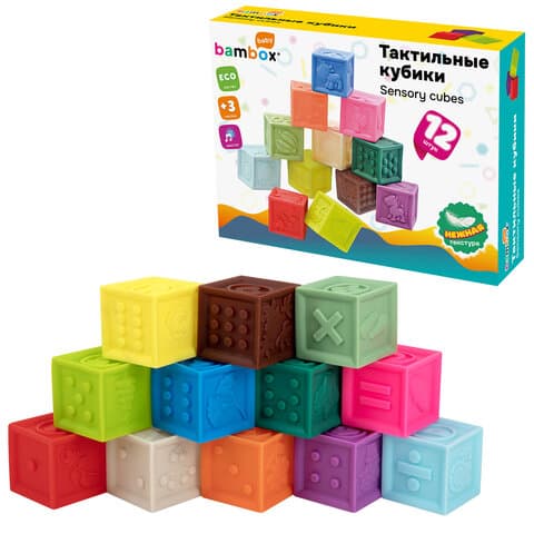 Тактильные кубики, сенсорные, ЭКО 12 штук, BAMBOX BABY (БАМБОКС БЭБИ), 665900