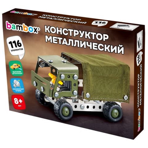 Конструктор металлический "Военный грузовик", с подвижными деталями, 116 элементов, BAMBOX (БАМБОКС), 666362