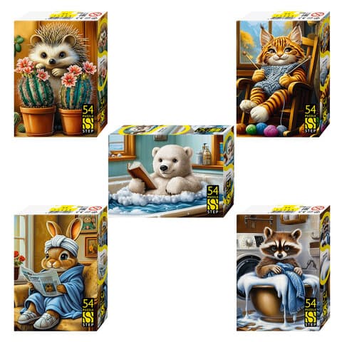 Пазл картонный 54 элемента, "Время уюта", АССОРТИ, поле 18х13 см, STEP PUZZLE
