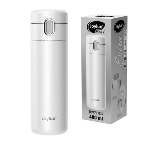 Термокружка 400 мл JOYLUX (ДЖОЙЛЮКС) EXTRA STYLE, нержавеющая сталь SUS304, белый матовый, 700281