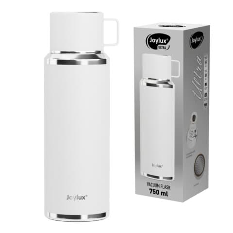 Термос 0,75 л JOYLUX (ДЖОЙЛЮКС) ULTRA, нержавеющая сталь SUS316, крышка/кружка, питейник, сито, белый матовый, 700315