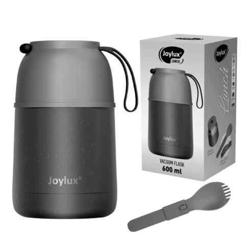 Термос 0,6 л для еды/напитков с широким горлом, JOYLUX (ДЖОЙЛЮКС) LUNCH, нержавеющая сталь SUS304, ложка-вилка, 700326