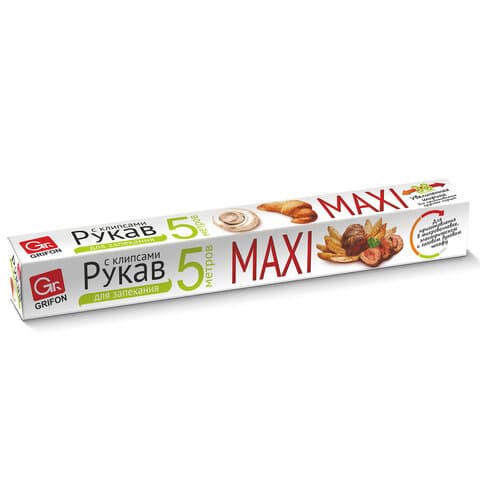 Рукав для запекания с клипсами в коробке MAXI, 38 см x 5 м, 15 мкм, GRIFON, 101-202