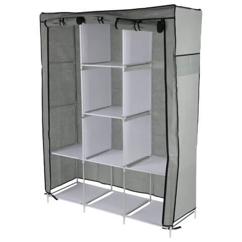 Шкаф для одежды с чехлом BOOMHOUSE (БУМХАУС) WB-002 (В1660хШ1250хГ440 мм), 8 полок, металлический каркас, серый, 701447