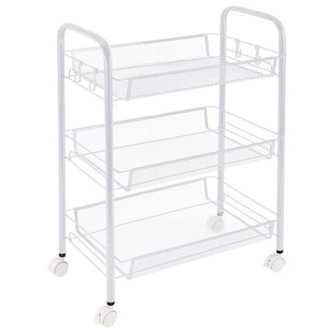 Этажерка (тележка) BOOMHOUSE (БУМХАУС) RC-003 3 яруса, на колесах, В62,5хШ42,5хГ25,5 см, металл, белая, 701456