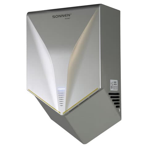 Сушилка для рук ВЫСОКОСКОРОСТНАЯ SONNEN HSD-A1011, 1000 Вт, 90 м/с, IPX4, пластик, серебристая, 701867
