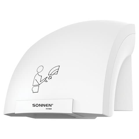 Сушилка для рук SONNEN HSD-A905, 1200 Вт, 30 м/с, IPX1, пластик, белая, 701868