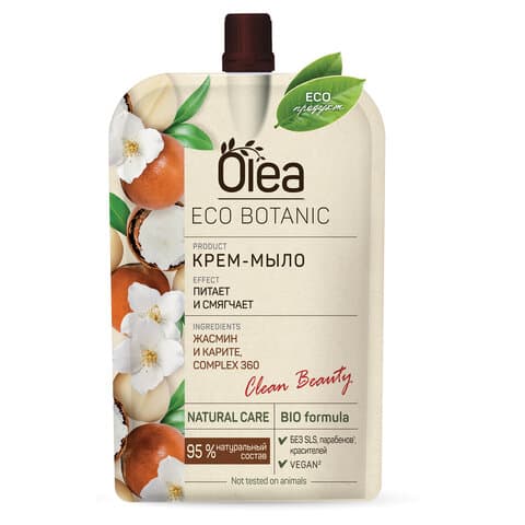 Мыло-крем 450 мл, OLEA Eco Botanic "Жасмин и карите", дой-пак, 12501