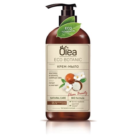Мыло-крем 450 мл, OLEA Eco Botanic "Жасмин и карите", дозатор, 11255