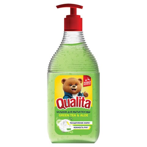 Средство для мытья посуды 500 мл, QUALITA "Бальзам Green tea & Aloe", дозатор, 14483
