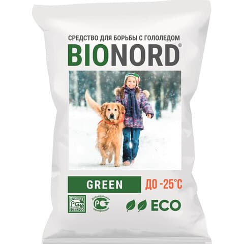 Реагент антигололедный 23 кг BIONORD Green, до -25 °С, хлорид натрия и кальция, МИНПРОМТОРГ