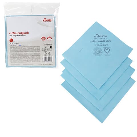 Салфетки VILEDA PROFESSIONAL "МикронКвик" КОМПЛЕКТ 5 шт., микроволокно, синий, 38х40 см, 170635