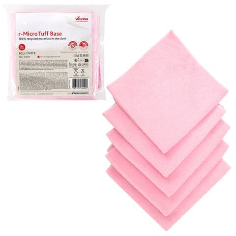 Салфетки VILEDA PROFESSIONAL "МикроТафф Бейс" КОМПЛЕКТ 5 шт., микрофибра, красный, 36х36 см, 174178