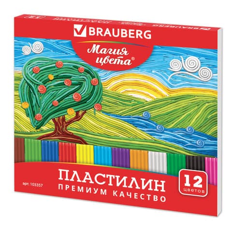 Пластилин классический BRAUBERG "МАГИЯ ЦВЕТА", 12 цветов, 240 г, со стеком, высшее качество, картонная упаковка, 103357