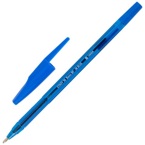 Ручка шариковая STAFF "Basic BP-66 BLUE", СИНЯЯ, корпус синий, узел 1 мм, линия письма 0,5 мм, 144454
