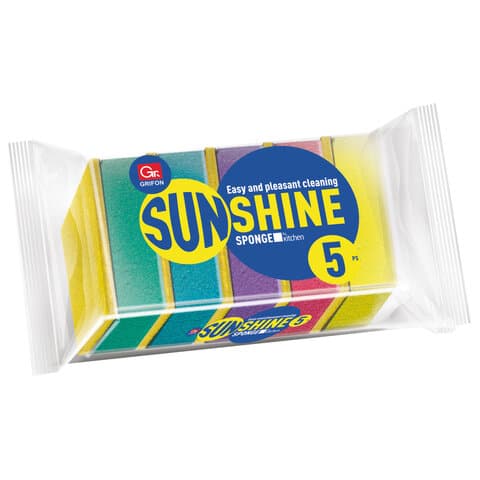 Губки для посуды 80х56х27 мм, КОМПЛЕКТ 5 шт., поролон/абразив, "Sunshine", GRIFON, 910-004