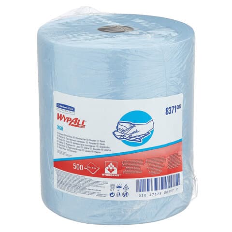 Протирочный нетканый материал KIMBERLY-CLARK Wypall X60, 500 листов в рулоне, 31,5х38 см, голубой, 8371
